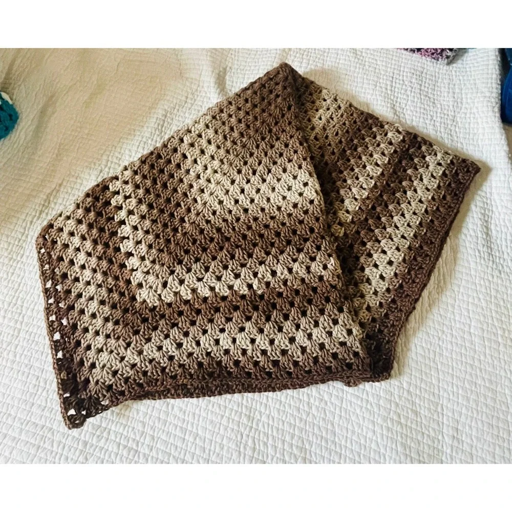 Hand Crocheted Blanket Baby‎ Lap Afghan Brown Shades 36
